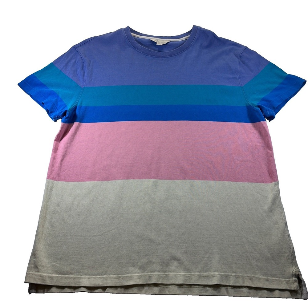 J. Crew Mens XL Colorblock Striped T-Shirt Blue Pink Yellow Purple Knit Tee